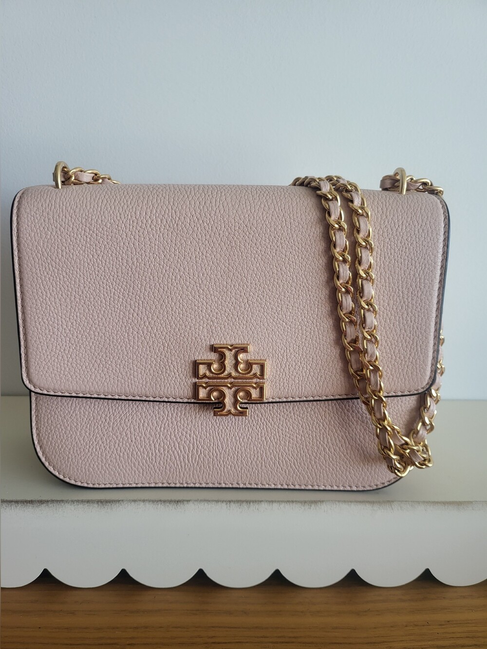 Brand New Tory Burch Miller Pebbled Leather Chain Shoulder Bag - Blush